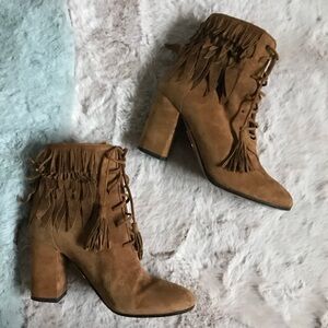 Aquazurra brown suede fringe boots